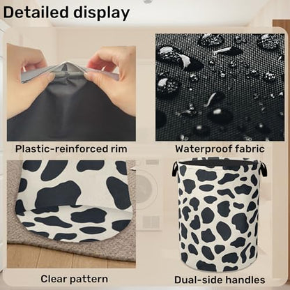 Cow Pattern Laundry Basket with Handles - Extra Large Foldable Hamper for Bathroom/Laundry/Bedroom/Dorm, Washable Fabric Storage Bin - color: Cow Pattern