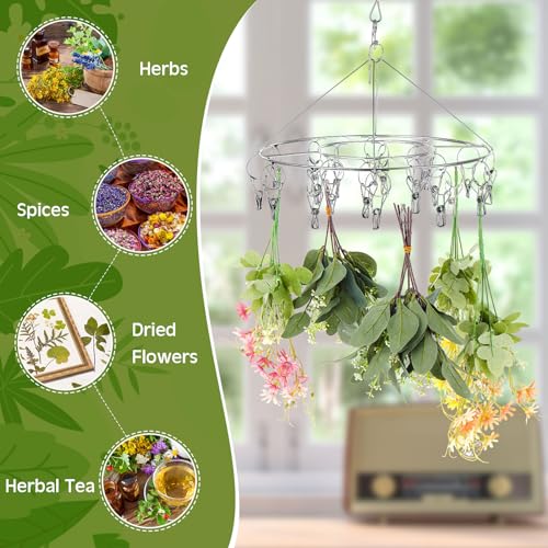 Bokon 4 Pcs Hanging Herb Drying Rack with Stainless Clips Hook, Round - style: Round
