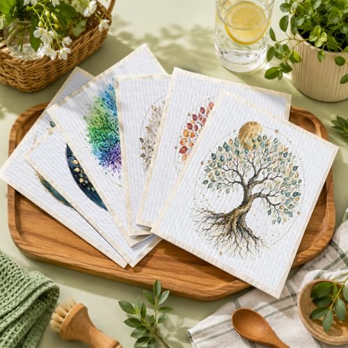 Shwing Swedish Dishcloths for Kitchen 6 Pack Tree of Life Floral Pattern Reusable Paper Towels Kitchen Towels Dish Cloths for Washing Dishes Washable Quick Drying Absorbent Cleaning Cloths - color: Tree of Life