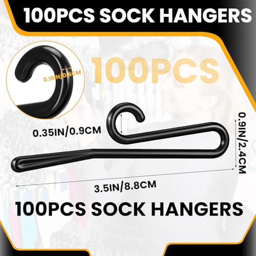 DoubleFill 100pcs Plastic Sock Hangers, 3.5 Inch Sock Display Hooks Long Non Slip Hangers Retail Socking Hanger Clip for Boutiques, Thrift Shops, Garage Sales and Vendor Shows, Black