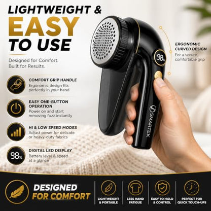 Smartek Fabric Shaver Fuzz Remover, Electric Lint Remover for Clothes, Sweater Shaver to Remove Pilling, Couch Cleaner (Rechargeable)