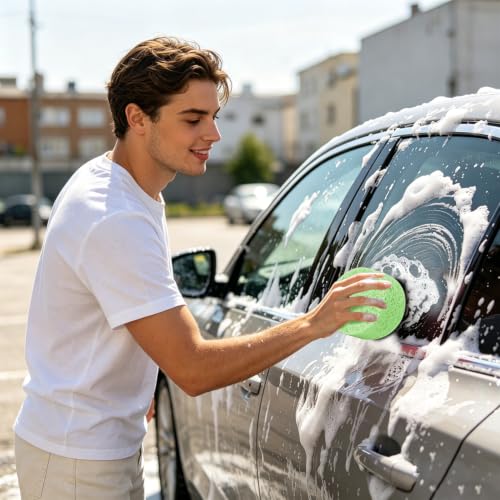 3-Pack Large Sponge, Kitchen Sponges, Handy Sponges, Cellulose Sponges, Dish Washing Sponge, Natural Sponge, Car Washing Sponge, Eco Friendly Sponge (Round, 4" X 4" X 2"), Green - color: B-green