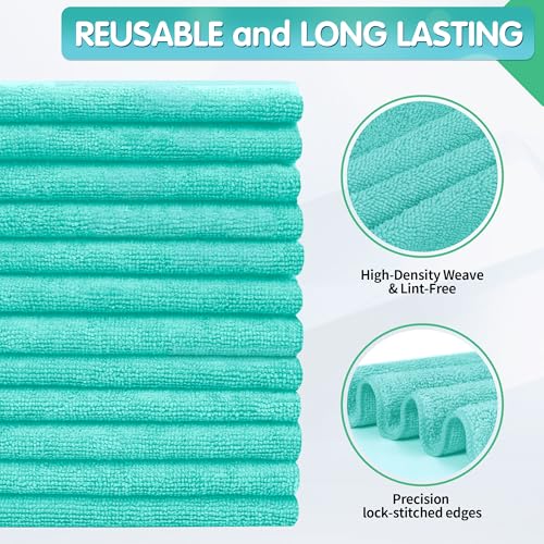 FIXSMITH Turquoise Microfiber Cleaning Cloth -Pack of 12, Highly Absorbent Cleaning Rags, 16"X12" All Purpose Cleaning Towels for Housekeeping, Kitchen, Car, Lint Free and Reusable Microfiber Towels - color: Turquoise, size: 12pk