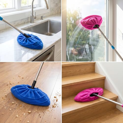 2 Pcs Mop Socks with Elastic Bands Washable Broom Cloth Cover Reusable Broom Pads Baseboard Cleaner Tool Multi-Purpose Mop Cloth Replacement for Baseboards, Cleaning Dust Cobwebs up High Heater