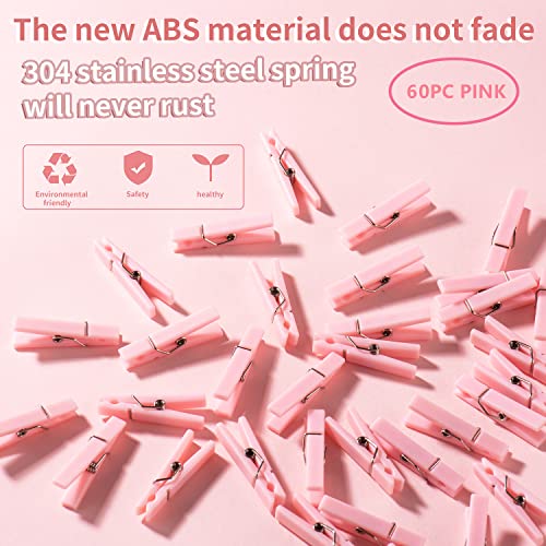 60Pcs Mini Clothespins for Baby Shower Games Girl Pink Clothes Pins 1.4Inch - color: Pink