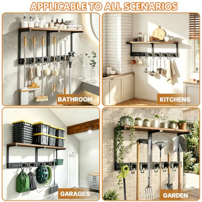 Mop and Broom Holder Wall Mount with Cleaning Supplies Organizer
