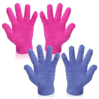 2 Pairs Plant Gloves Dusting, Microfiber Dusting Gloves Reusable Washable Plant Cleaning Glove for Plants, Cars, Blinds, Windows Blue and Rose Red