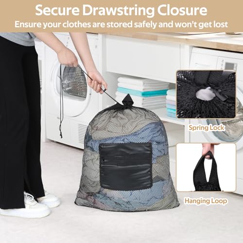 OTraki Laundry Bag Backpack 24x27 Inch Heavy Duty Mesh Laundry Bag Travel Laundry Bags for Dirty with Pocket & Adjustable Shoulder Straps Machine Washable Don't Drying, Melting 140-176℉ - size: 24 x 27 Inch