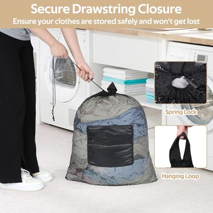 OTraki Laundry Bag Backpack 24x27 Inch Heavy Duty Mesh Laundry Bag Travel Laundry Bags for Dirty with Pocket & Adjustable Shoulder Straps Machine Washable Don't Drying, Melting 140-176℉ - size: 24 x 27 Inch