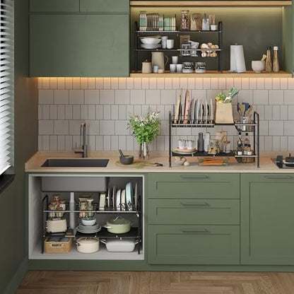 NETEL Expandable Under Sink Organizer，Pot and pan Organizer Under Cabinet - size: Multi-functional with pot holder