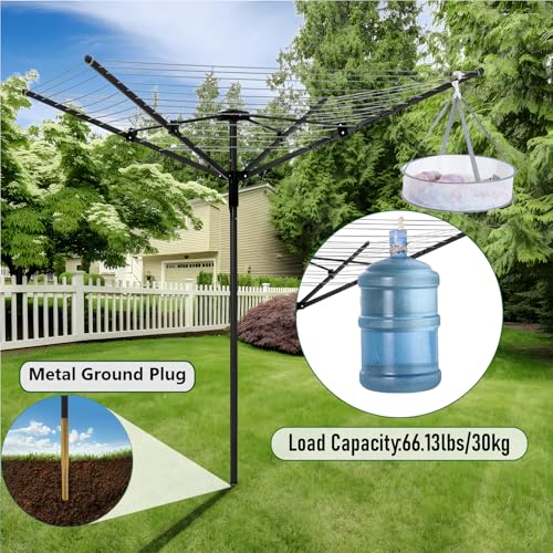 Nisorpa Outdoor Umbrella Drying Rack,12 Lines with 165 Feet Umbrella Clothesline Outdoor Dryer Clothes Line, 4 Arm Steel Frame Adjustable Height Retracting Collapsible Clothes Drying Rack for Backyard