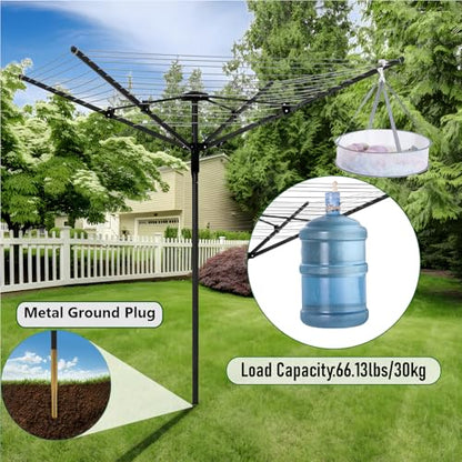 Nisorpa Outdoor Umbrella Drying Rack,12 Lines with 165 Feet Umbrella Clothesline Outdoor Dryer Clothes Line, 4 Arm Steel Frame Adjustable Height Retracting Collapsible Clothes Drying Rack for Backyard