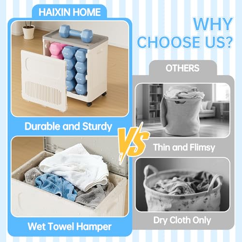 Small Laundry Hamper for Kid on Wheels with Handle 60L - color: Milky, size: 60L