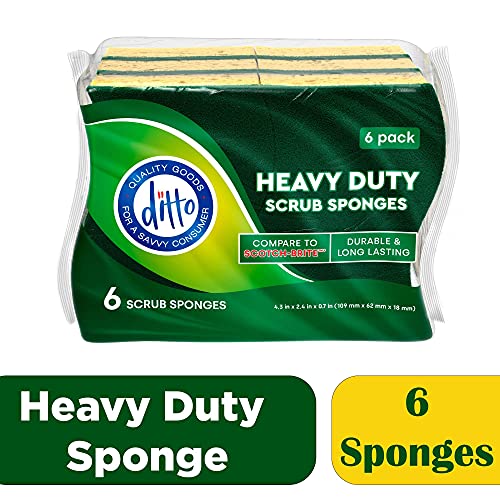 Ditto Heavy Duty Scrub Sponges (6 Pack) - Extra Durable and Long Lasting - Safe on All Surfaces… (Yellow) - color: Yellow