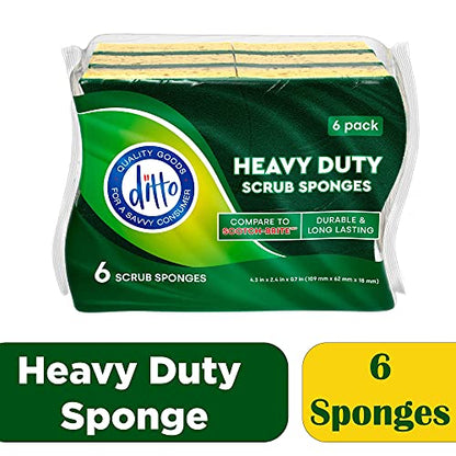 Ditto Heavy Duty Scrub Sponges (6 Pack) - Extra Durable and Long Lasting - Safe on All Surfaces… (Yellow) - color: Yellow