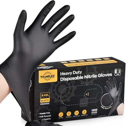TitanFlex Heavy Duty Black Nitrile Gloves, 6 Mil, Fully Textured, Mechanic Disposable Gloves, Latex Free, Powder Free - color: Black (100ct), size: Large
