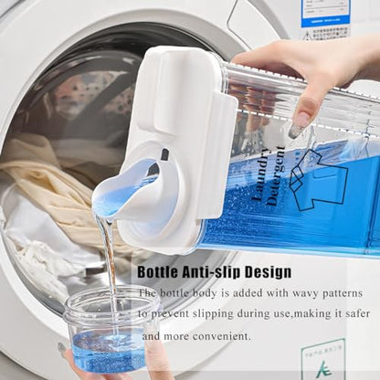[2 Pack] Laundry Detergent Dispenser for Laundry Room Organization and Storage, 2800ml Laundry Soap Dispenser，Liquid Laundry Detergent Dispenser with 4 Removable Labels, BPA Free & Pet Plastic, Clear - style: 2800