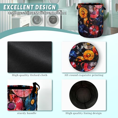 Colorful Music Laundry Basket Foldable Oxford Cloth Hamper 18.9"x16.5" - color: Colorful Music Graffiti Style Painting