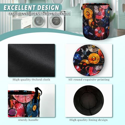 Colorful Music Laundry Basket Foldable Oxford Cloth Hamper 18.9"x16.5" - color: Colorful Music Graffiti Style Painting