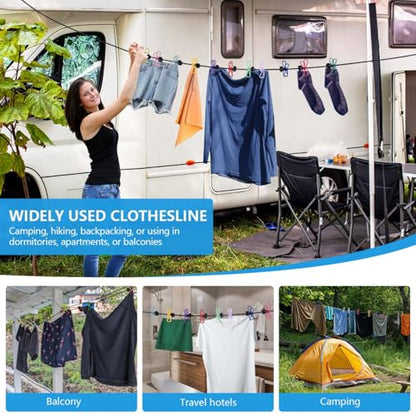 SenseYo Portable Travel Clothesline with 22 Clothespins Retractable Indoor Laundry Drying Clothing line Elastic Outdoor Camping Accessories for Camper Hotel Room Cruise