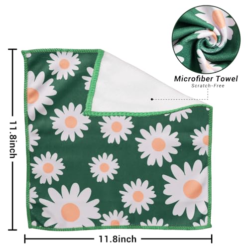 YUA Microfiber Cleaning Cloth 12 Pack,Microfiber Towels Cleaning,Microfiber Towels for Cars,Absorbent Dish Washing Cloth,Reusable Cleaning Cloths Lint Free (Daisy Flower) - style: Daisy Flower）