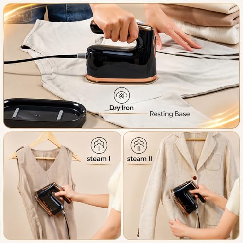 YIKA Clothes Steamer & Iron 2-in-1, Handheld Clothing Fabric Wrinkle Removal, 300ml Water Tank, Large Alloy Soleplate, Lightweight Small Garment Steamer for Home or Travel