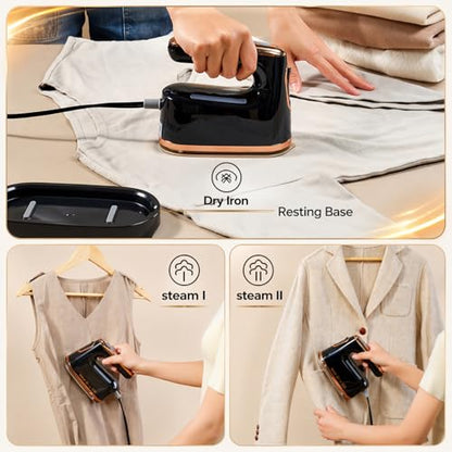 YIKA Clothes Steamer & Iron 2-in-1, Handheld Clothing Fabric Wrinkle Removal, 300ml Water Tank, Large Alloy Soleplate, Lightweight Small Garment Steamer for Home or Travel