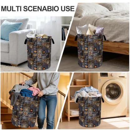 Denim Pattern Laundry Basket Waterproof Laundry Hamper Foldable Laundry Bag with Handles for Bedroom, Bathroom, Office, Clothes Storage - color: Denim Pattern
