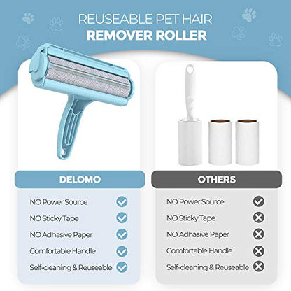 DELOMO Pet Hair Remover Roller, Reusable Lint Roller for Dog and Cat Hair - color: B: Blue（exclusive Color）