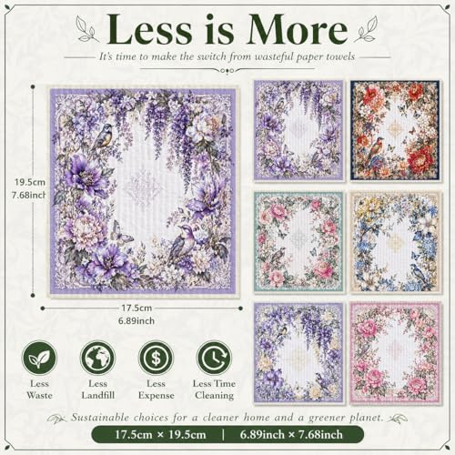 Shwing Swedish Dishcloths for Kitchen 6 Pack Vintage Floral Bird Frame Pattern Reusable Paper Towels Kitchen Towels Dish Cloths for Washing Dishes Washable Quick Drying Absorbent Cleaning Cloths - color: Vintage Floral Bird