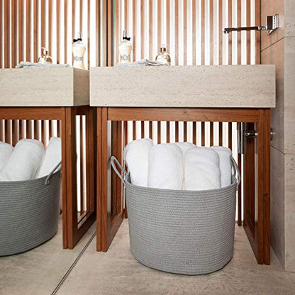 OrganiHaus Round Toy Basket & Blanket Basket, Cotton Rope 20x13" - color: Full Gray, size: Wide