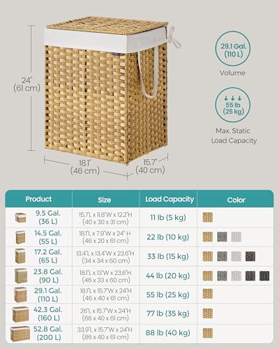 SONGMICS Laundry Hamper with Lid, 29 Gal (110 L) Synthetic Rattan,Foldable - color: Goose Yellow, size: 110 L