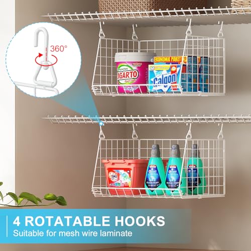 3-Tier Hanging Laundry Basket Organizer：Foldable Wire Shelf Laundry Room Organizer with 360°Rotating Hooks Small Space Solutions Closet Hanging Organizer - Laundry Organization, White Patent - color: White, size: 3-Pack-11"D x 13.7"W x 29.72"H