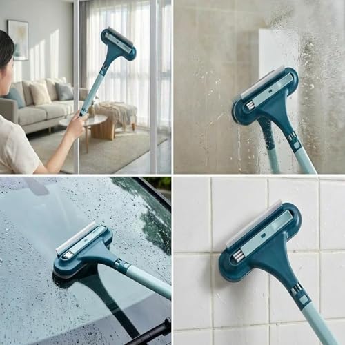 Window Screen Cleaner, 2 in 1 Detachable Window Cleaning Brush with Squeegee, Mesh Screen Cleaner, Wet Dry Dual-Use Multi-Functional Glass Net Cleaner Tool for Patio, Door, Porch Screens (Blue)