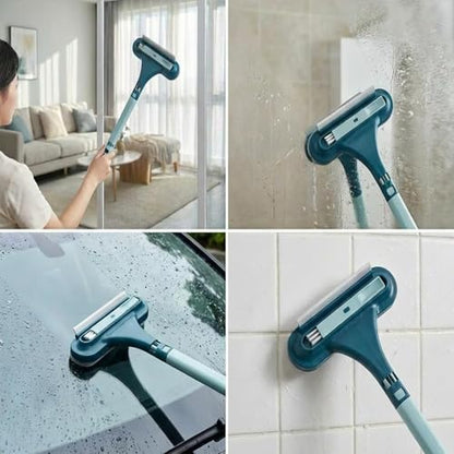 Window Screen Cleaner, 2 in 1 Detachable Window Cleaning Brush with Squeegee, Mesh Screen Cleaner, Wet Dry Dual-Use Multi-Functional Glass Net Cleaner Tool for Patio, Door, Porch Screens (Blue)