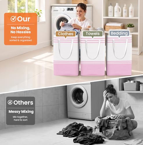 TranquilRelax 3-Pack Laundry Basket, Laundry Hamper, Pink-88L - color: Pink, size: 88L