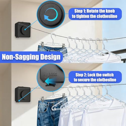 Retractable Clothesline Indoor Outdoor 17.4Ft Non-Sag Drying Rack(1, Black) - color: Upgraded Black