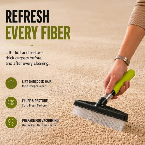 Small Room Groom Carpet Rake, 11" Handle, Portable Carpet Brush for Pet Hair, High Pile Rugs, Stairs, Furniture & Artificial Turf, Compact Groomer Tool - style: Modern