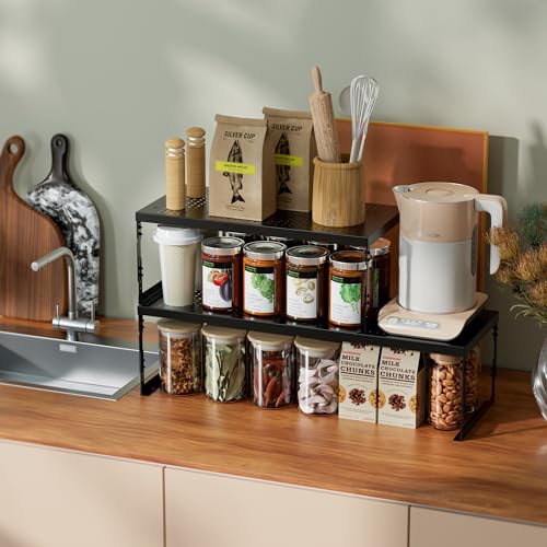 Jojocross Adjustable Stackable Metal Storage Shelf Organizer - Expandable Wire Rack with Perforations for Kitchen, Pantry, Bathroom, Cabinet & Office-Compact, Durable & Sturdy (1PACK/Medium/Black) - color: 1pack/Medium/Black, size: Medium