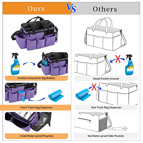 LoDrid Wearable Cleaning Caddy Bag with 4 Foldable Dividers, Purple - color: Purple