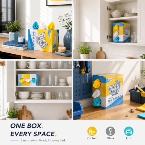 UNIMADE Microfiber Cleaning Cloth, 150 Pack Microfiber Towels for Cars - color: Blue & Yellow & White