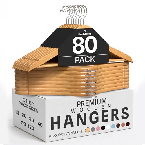 Utopia Home Wooden Hangers 80 Pack – Slim Suit Hangers Natural - color: Natural, size: Pack of 80
