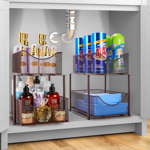 Sorbus Pull-Out Under Sink Organizer, Mesh Construction (Bronze, 2 Pack) - color: Bronze, size: 2 Pack
