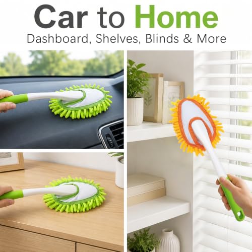 Microfiber Feather Duster,13 Inch Length, with 4 pcs Washable Cloth, Car Duster, Perfect for Cleaning Windows, Tables, Cars,Furniture, Keyboards, Fans, Screens,Mirrors