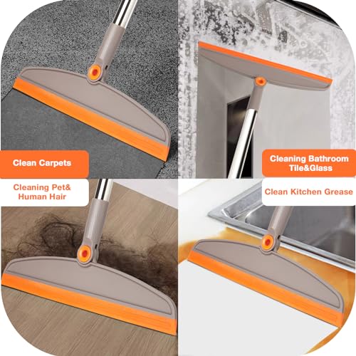 Silicone Air Broom,Multifunction Broom with Long Handle,Adjustable Rubber Sweeping Water,Pet Hair Remover for Carpet,Kitchen,Concrete Floor(Grey Orange)