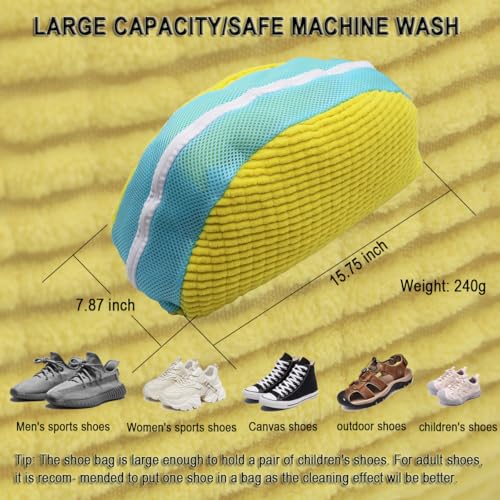 Shoe Washing Machine Bag,Blue and white stripes Mesh Shoe Washing Bag for Washing Machine - Large Size Fits various Shoes, Chenille Fabric Protection, Zipper Laundry Bag for Sneakers (2 Pcs) (Yellow) - color: Yellow
