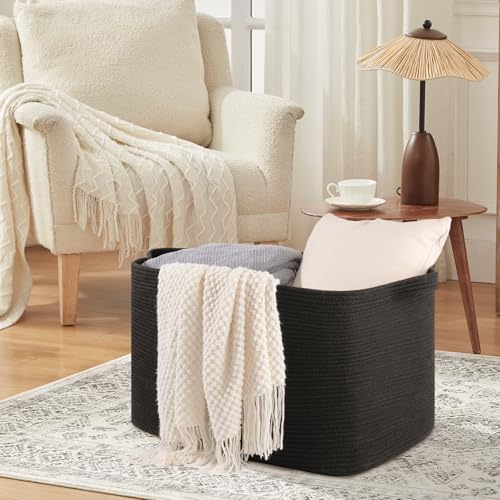 OIASKET 118L Extra Large Blanket Basket, 24.8" x 17.7" x 17.2" Woven Basket - color: Black, size: 24.8"x17.7"x16.2"