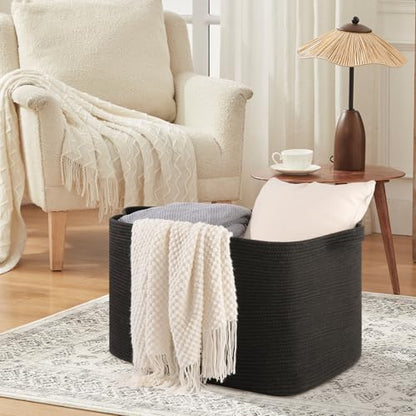 OIASKET 118L Extra Large Blanket Basket, 24.8" x 17.7" x 17.2" Woven Basket - color: Black, size: 24.8"x17.7"x16.2"