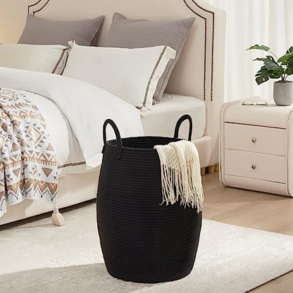 Extra Large Laundry Hamper Basket 105L Woven Blanket Basket, Black - color: Black, size: 105L