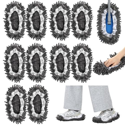 10 Pcs Mop Slippers Socks Floor Cleaning, 5 Pairs Microfiber Shoe Covers Dust Soft Washable Reusable Foot Socks for Woman Man House Kitchen (Grey)